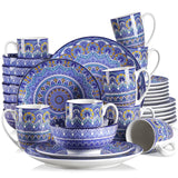 Vancasso Mandala 16/32/48-Piece Porcelain Dinnerware Set – Bohemian Mandala Pattern with Plates, Bowls & Mugs