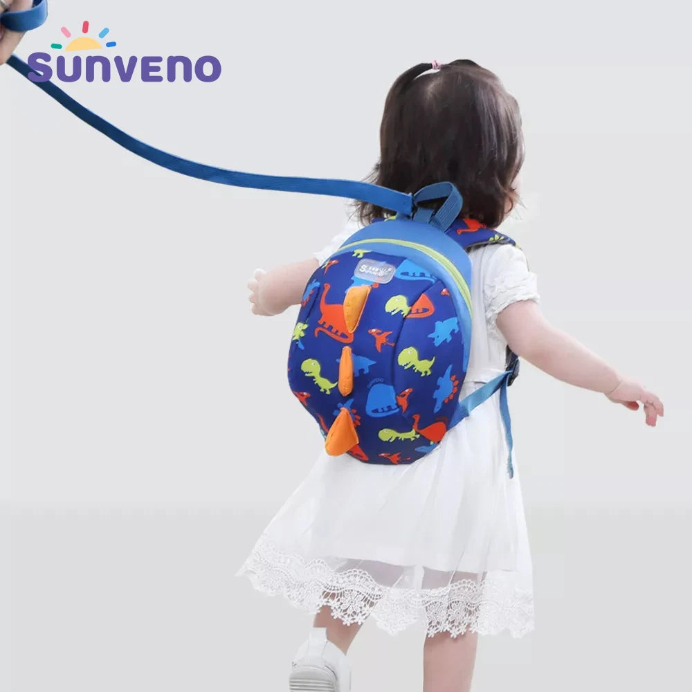 SUNVENO Children’s Dinosaur Backpack – Toddler Preschool Bag with Safety Harness & Leash | Lightweight Kids Lunch Bag for Boys & Girls