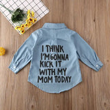 Toddler Girls’ Autumn Denim Shirt Jacket – Long Sleeve Letter Print Casual Top