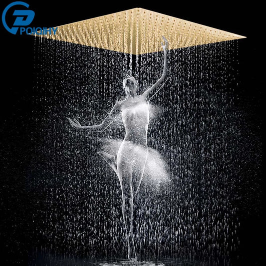 Ultrathin Gold-Finish Rainfall Shower Head – 16″ Stainless Steel Luxury Spa Shower