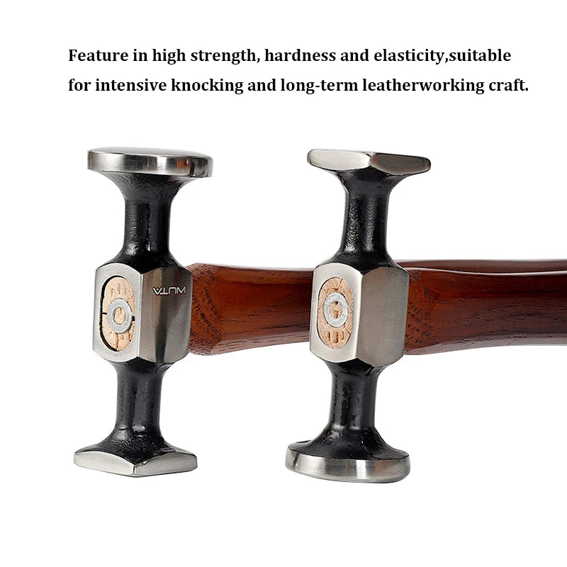 WUTA Leather Mallet Hammer – Carbon Steel Double-Head Cobbler Tool for Professional Leathercraft & Chasing Work