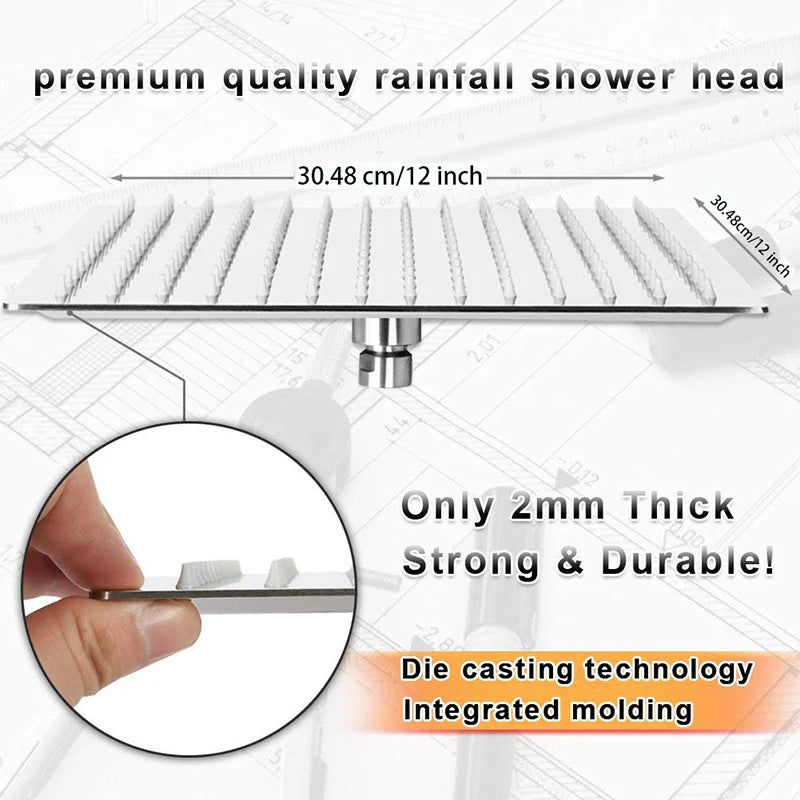 16″ Chrome LED Rainfall Shower Head – Ultrathin Square Top-Mount with Built-in Lighting