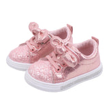 Lioraitiin Girls’ Soft Sole Sports Sneakers – Casual Kids’ Shoes with Sequins, Shiny Design & Cute Bowknot Accent