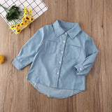 Toddler Girls’ Autumn Denim Shirt Jacket – Long Sleeve Letter Print Casual Top