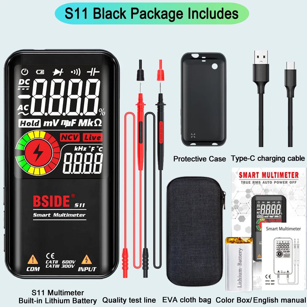 BSIDE Professional Digital Multimeter – Smart 9999 Counts EMF Multitester with DC/AC Voltage, Resistance, Capacitor, Diode & Live Wire Testing