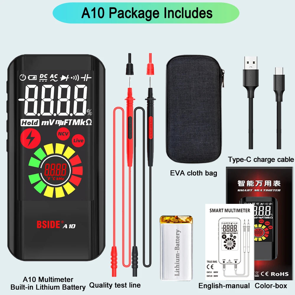 BSIDE Professional Digital Multimeter – Smart 9999 Counts EMF Multitester with DC/AC Voltage, Resistance, Capacitor, Diode & Live Wire Testing