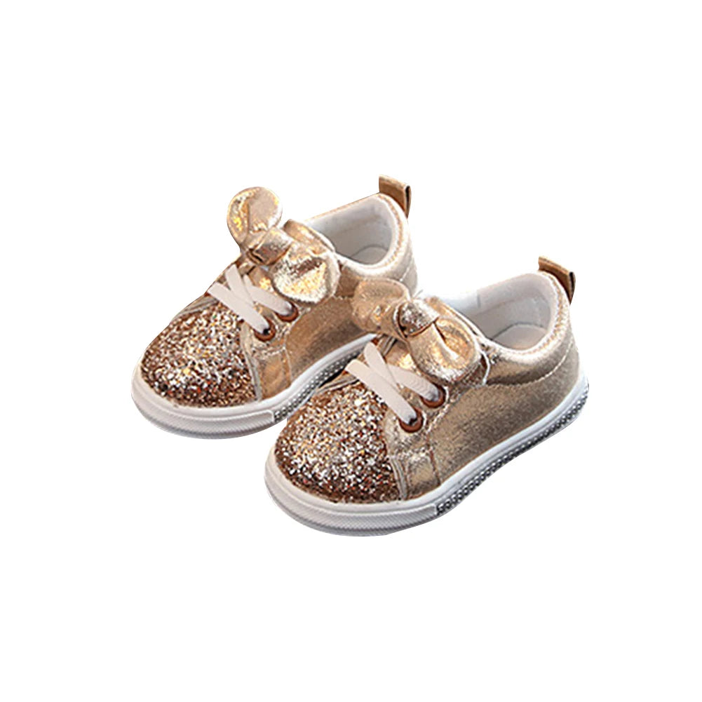 Lioraitiin Girls’ Soft Sole Sports Sneakers – Casual Kids’ Shoes with Sequins, Shiny Design & Cute Bowknot Accent