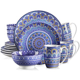 Vancasso Mandala 16/32/48-Piece Porcelain Dinnerware Set – Bohemian Mandala Pattern with Plates, Bowls & Mugs