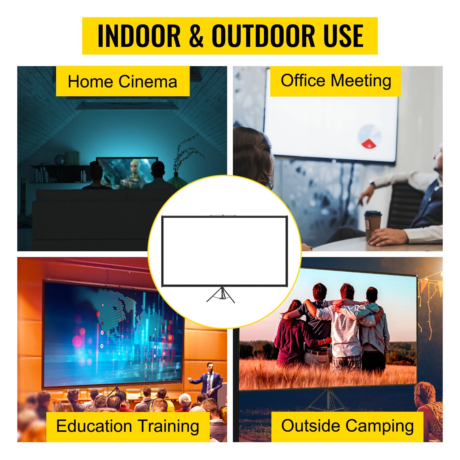 SucceBuy Tripod Projection Screen with Stand – Sizes 60″ to 110″ (16:9 HD/4K), Portable Indoor/Outdoor Cinema