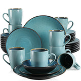 Vancasso Bubble 16/32/48-Piece Stoneware Tableware Set – Vintage Blue/Brown with Dinner Plates, Bowls & Coffee Cups
