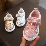 Lioraitiin Girls’ Soft Sole Sports Sneakers – Casual Kids’ Shoes with Sequins, Shiny Design & Cute Bowknot Accent
