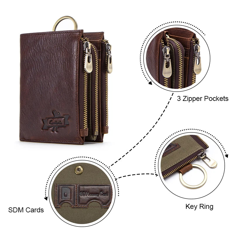 Men’s Genuine Leather RFID Wallet – Large Capacity Zipper Clutch with Coin Pocket & Card Holder