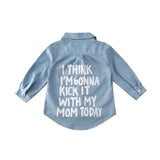 Toddler Girls’ Autumn Denim Shirt Jacket – Long Sleeve Letter Print Casual Top