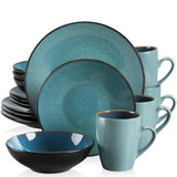 Vancasso Bubble 16/32/48-Piece Stoneware Tableware Set – Vintage Blue/Brown with Dinner Plates, Bowls & Coffee Cups