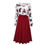 Women’s Printed Maternity Dress – Scoop Neck Pregnancy Clothes with Stylish Stitching, Multifunction Casual Outfit