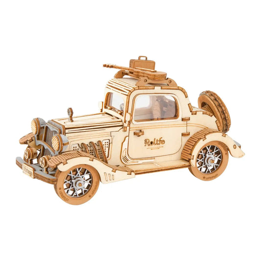 Robotime 3 Kinds DIY 3D Transportation Wooden Model Building Kits – Vintage Car, Tramcar & Carriage Kit (Gift for Children & Adults)