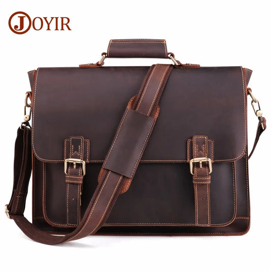 JOYIR Vintage Leather Men’s Briefcase – Crazy Horse Genuine Leather Messenger Bag for 15.6” Laptop, Business & Office Use