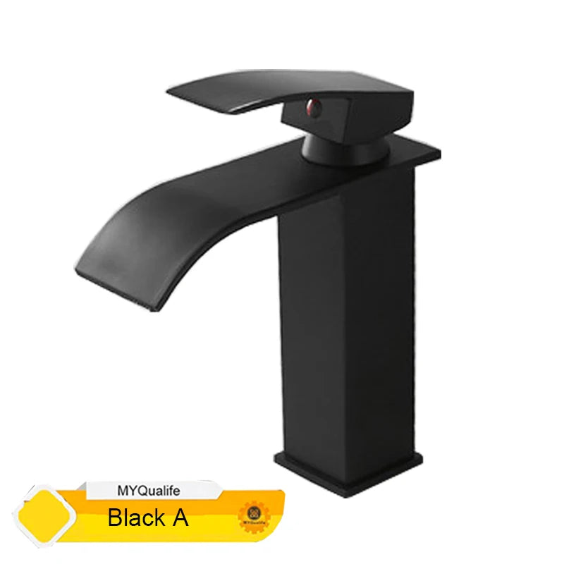 Black Waterfall Basin Faucet – Single Hole Mixer Tap for Vanity & Vessel Sinks