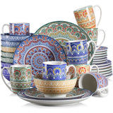 Vancasso Mandala 16/32/48-Piece Porcelain Dinnerware Set – Bohemian Mandala Pattern with Plates, Bowls & Mugs