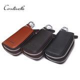 CONTACT’S Classic Double-Zip Genuine Leather Key Holder – Premium Cowhide Multifunction Car & Housekeeper Key Case for Men