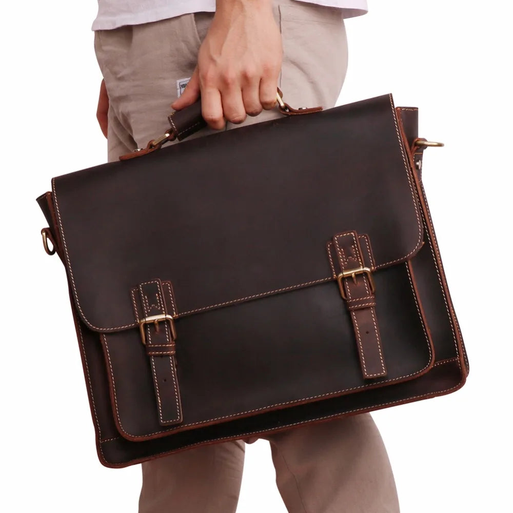 JOYIR Vintage Leather Men’s Briefcase – Crazy Horse Genuine Leather Messenger Bag for 15.6” Laptop, Business & Office Use