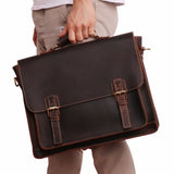 JOYIR Vintage Leather Men’s Briefcase – Crazy Horse Genuine Leather Messenger Bag for 15.6” Laptop, Business & Office Use