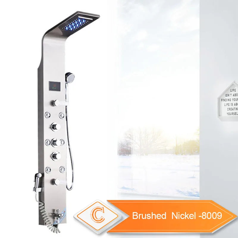 Intelligent LED Shower Panel System with LCD Display & 6 Modes – Rain, Waterfall, Massage Jets 🌧️