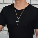 Zircon Cross Pendant Necklace – Gold-Color Copper Material, Hip-Hop Fashion Jewelry