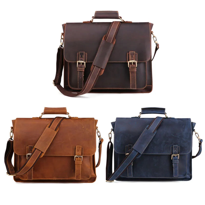 JOYIR Crazy Horse Leather Men’s Briefcase – Genuine Leather Messenger Laptop Bag for Business, Travel & Document Organization