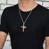 Zircon Cross Pendant Necklace – Gold-Color Copper Material, Hip-Hop Fashion Jewelry