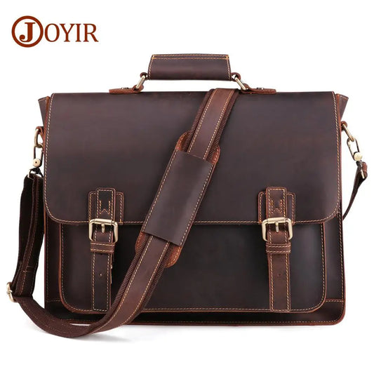 JOYIR Crazy Horse Leather Men’s Briefcase – Genuine Leather Messenger Laptop Bag for Business, Travel & Document Organization