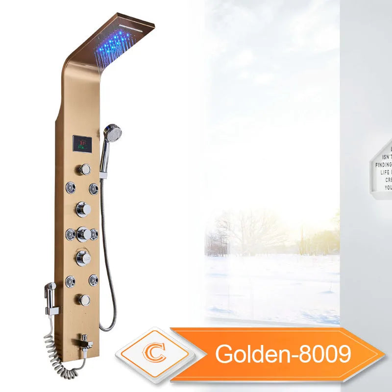 Intelligent LED Shower Panel System with LCD Display & 6 Modes – Rain, Waterfall, Massage Jets 🌧️