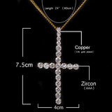 Zircon Cross Pendant Necklace – Gold-Color Copper Material, Hip-Hop Fashion Jewelry