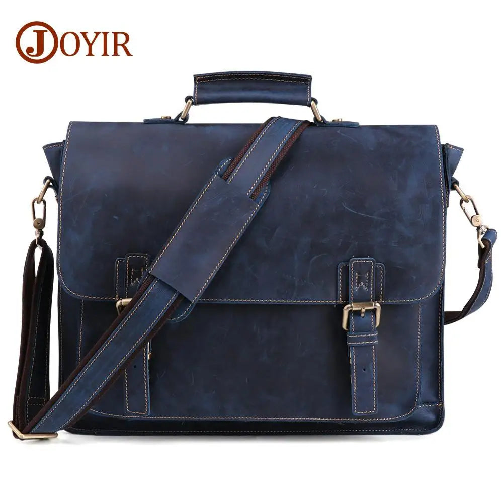 JOYIR Vintage Leather Men’s Briefcase – Crazy Horse Genuine Leather Messenger Bag for 15.6” Laptop, Business & Office Use