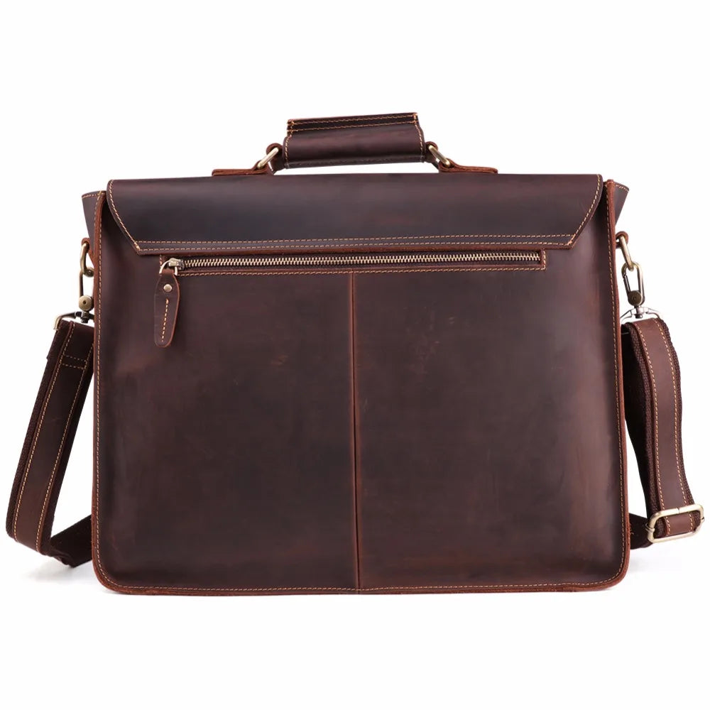 JOYIR Vintage Leather Men’s Briefcase – Crazy Horse Genuine Leather Messenger Bag for 15.6” Laptop, Business & Office Use
