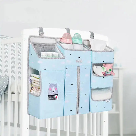 Sunveno Crib Organizer Hanging Storage Bag – Bedside Multi-Pocket Caddy for Baby Essentials