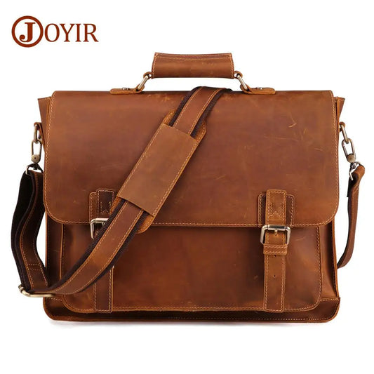 JOYIR Vintage Leather Men’s Briefcase – Crazy Horse Genuine Leather Messenger Bag for 15.6” Laptop, Business & Office Use