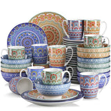 Vancasso Mandala 16/32/48-Piece Porcelain Dinnerware Set – Bohemian Mandala Pattern with Plates, Bowls & Mugs