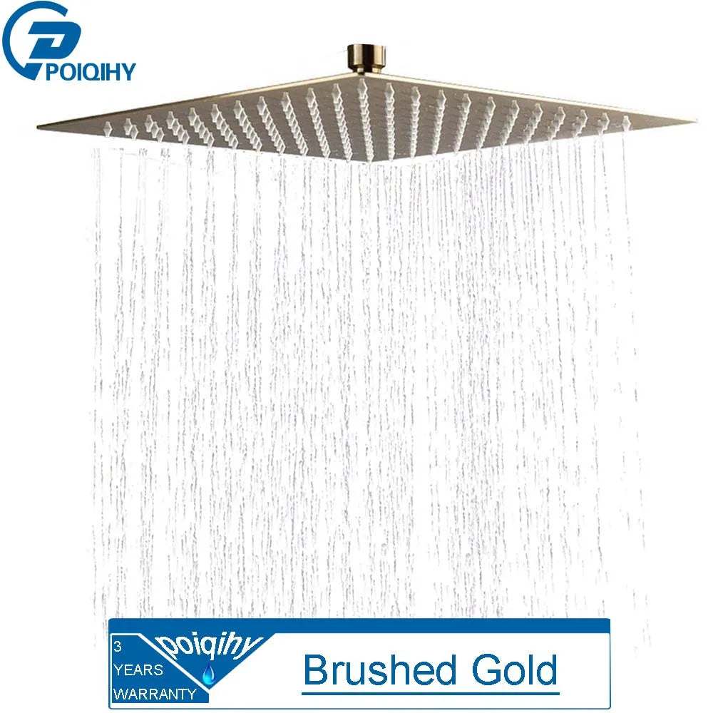 Ultrathin Gold-Finish Rainfall Shower Head – 16″ Stainless Steel Luxury Spa Shower