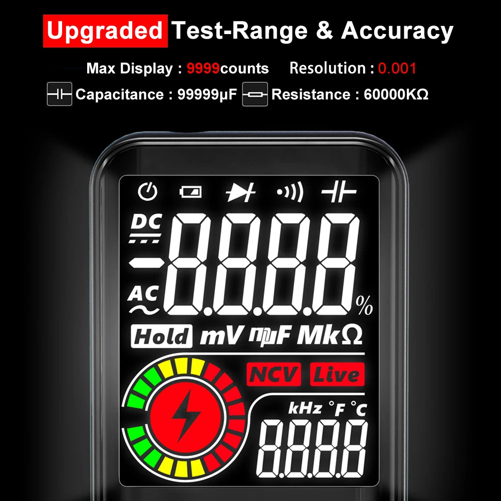 BSIDE Professional Digital Multimeter – Smart 9999 Counts EMF Multitester with DC/AC Voltage, Resistance, Capacitor, Diode & Live Wire Testing