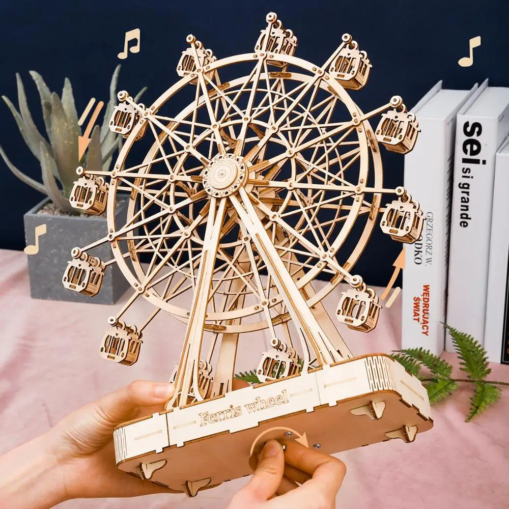 “Robotime Rolife 232PCS 3D Wooden Ferris Wheel Model Kit – DIY Rotatable Assembly Puzzle Toy & Gift for Kids & Adults”