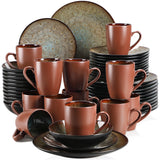 Vancasso Bubble 16/32/48-Piece Stoneware Tableware Set – Vintage Blue/Brown with Dinner Plates, Bowls & Coffee Cups