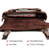 JOYIR Vintage Leather Men’s Briefcase – Crazy Horse Genuine Leather Messenger Bag for 15.6” Laptop, Business & Office Use