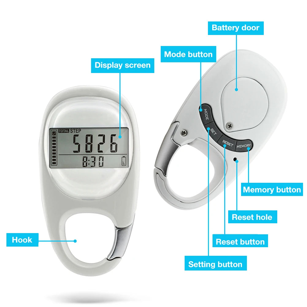 Multi-Function 3D Induction Pedometer – Accurate Step Counter with Calorie & Distance Tracking, Portable Mini Fitness Walking Tracker