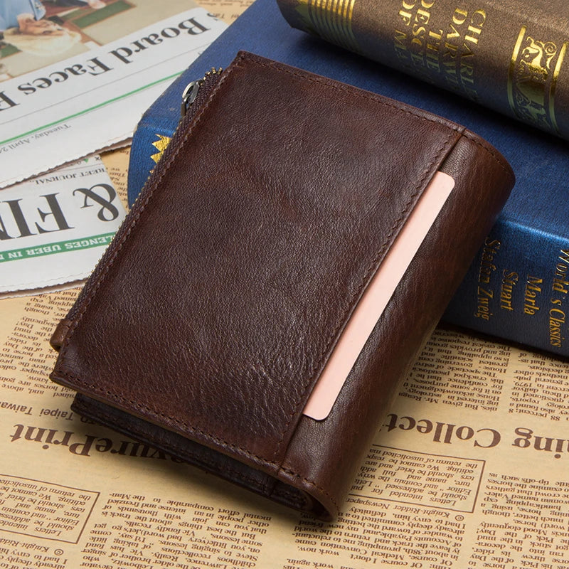 Men’s Genuine Leather RFID Wallet – Large Capacity Zipper Clutch with Coin Pocket & Card Holder