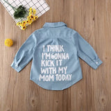 Toddler Girls’ Autumn Denim Shirt Jacket – Long Sleeve Letter Print Casual Top