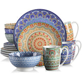 Vancasso Mandala 16/32/48-Piece Porcelain Dinnerware Set – Bohemian Mandala Pattern with Plates, Bowls & Mugs
