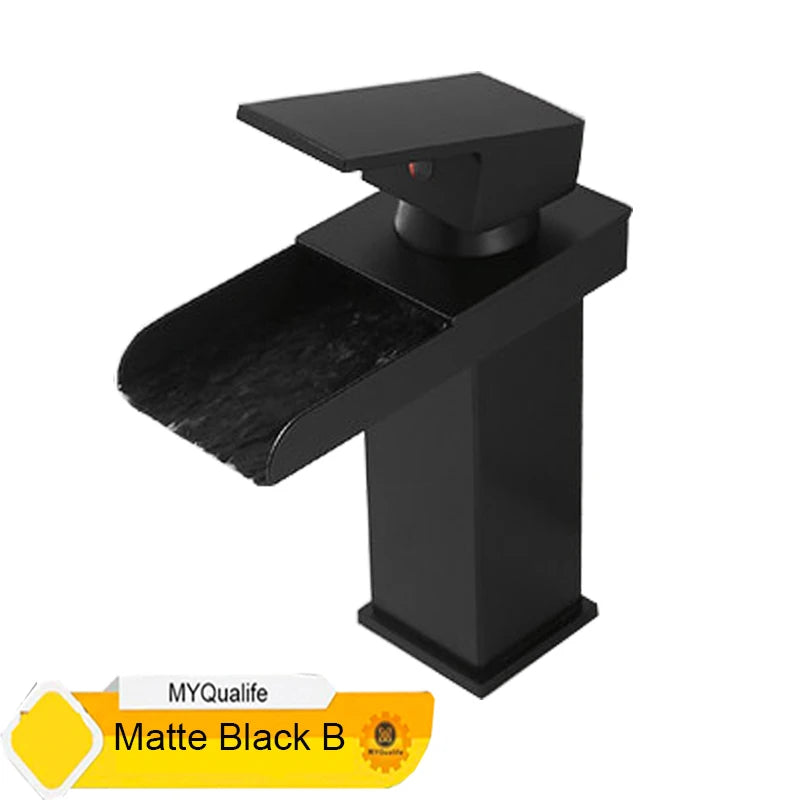 Black Waterfall Basin Faucet – Single Hole Mixer Tap for Vanity & Vessel Sinks