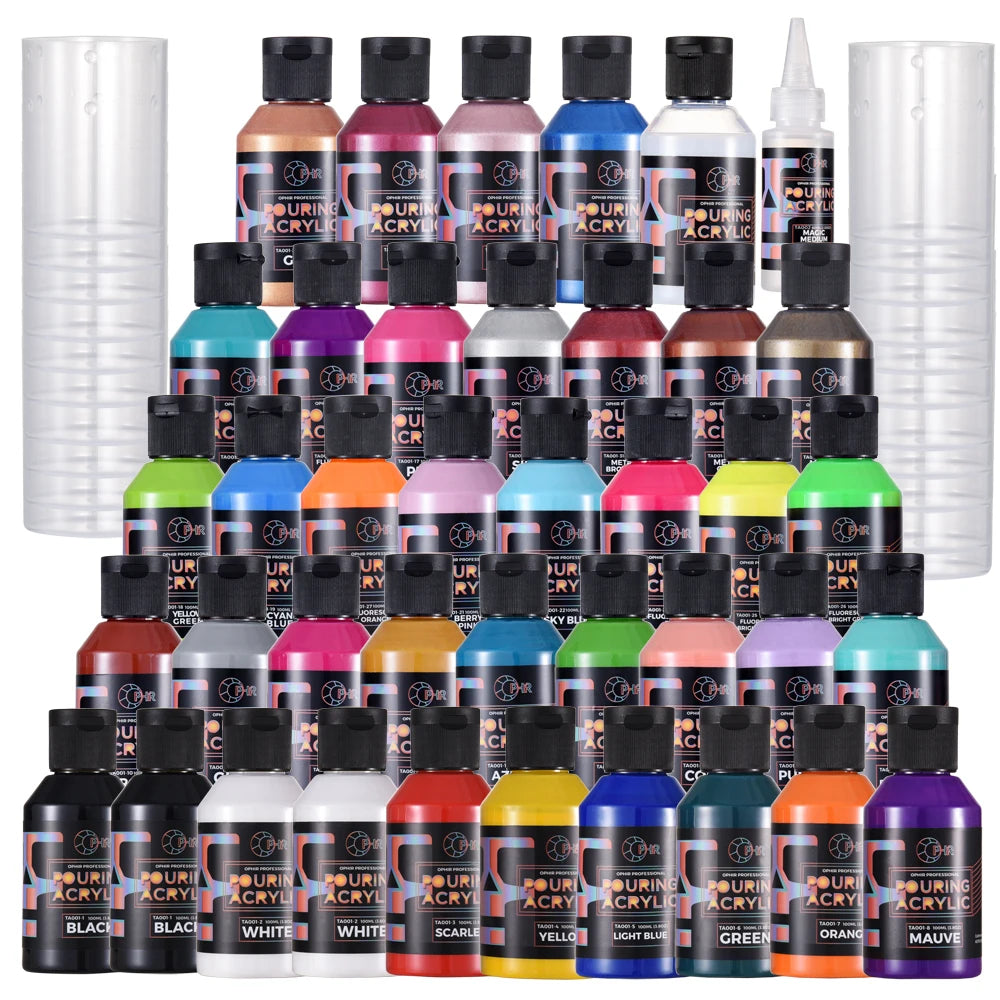 Ophir Acrylic Pouring Paint Set – High Flow Water-Based Paints (36 Colors Available, 100ml Bottles)