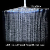 16″ Chrome LED Rainfall Shower Head – Ultrathin Square Top-Mount with Built-in Lighting